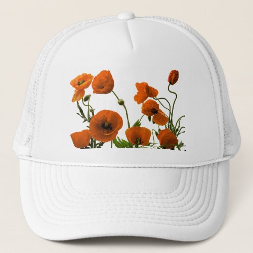 Orange Poppy Flowers Watercolor Floral White Trucker Hat