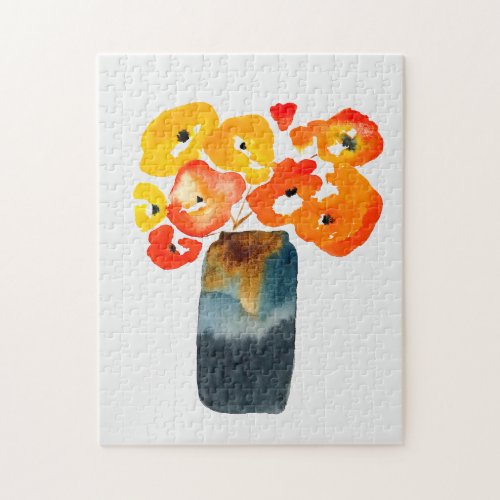 Orange poppy flowers watercolor jigsaw puzzle