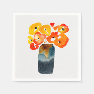 Orange poppy flowers watercolor napkins