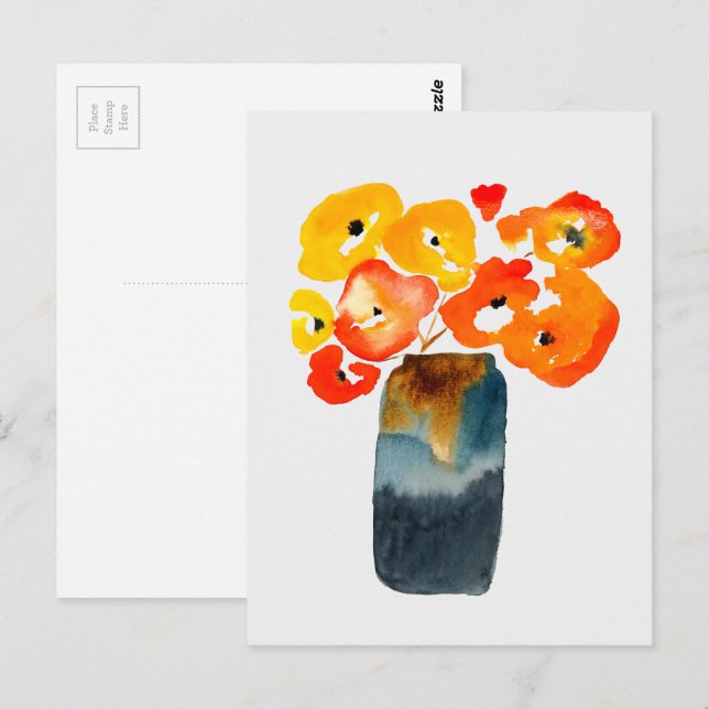 Orange poppy flowers watercolor postcard (Front/Back)