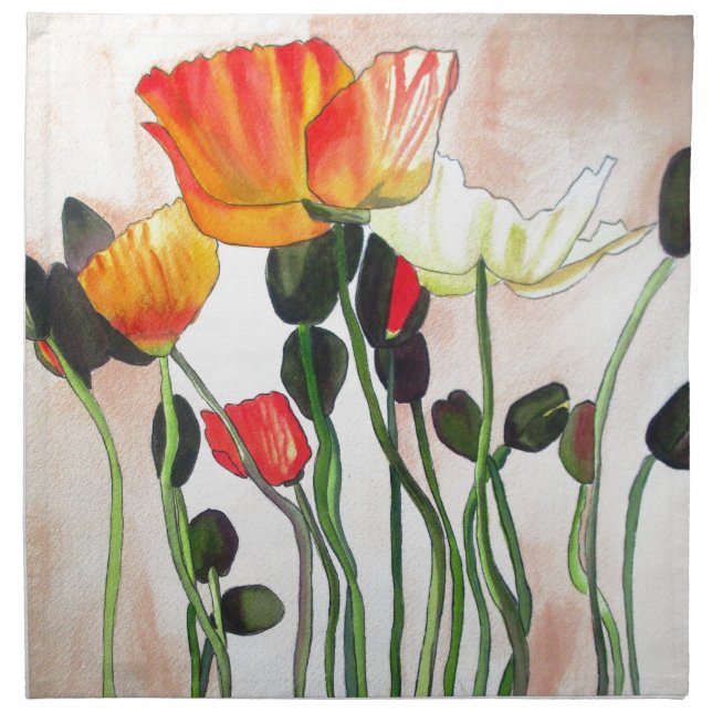 Orange Poppy flowers watercolour painting Napkin (Front)