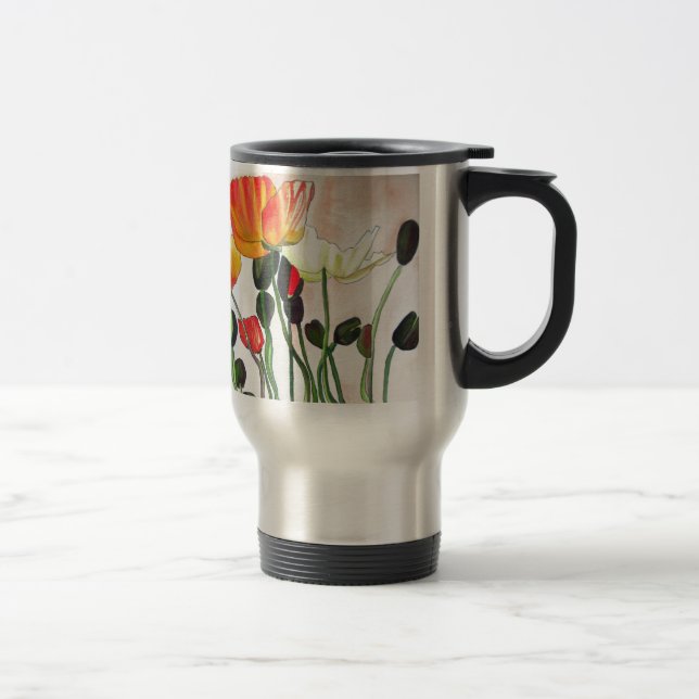 Orange Poppy flowers watercolour painting Travel Mug (Right)