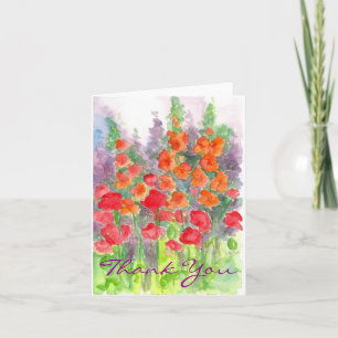 Orange Poppy Gladiola Flower Watercolor Thank You