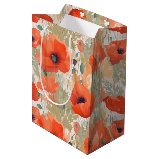 Orange Poppy Meadow Medium Gift Bag (Back Angled)