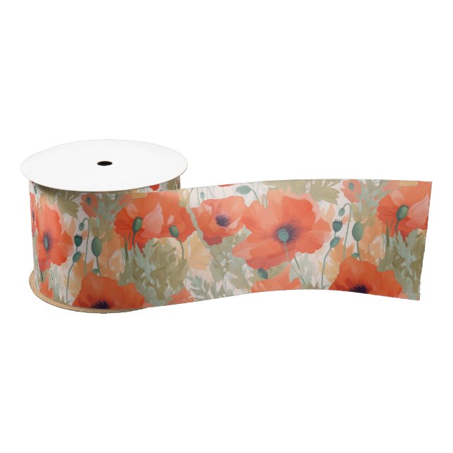 Orange Poppy Meadow Satin Ribbon (Spool)