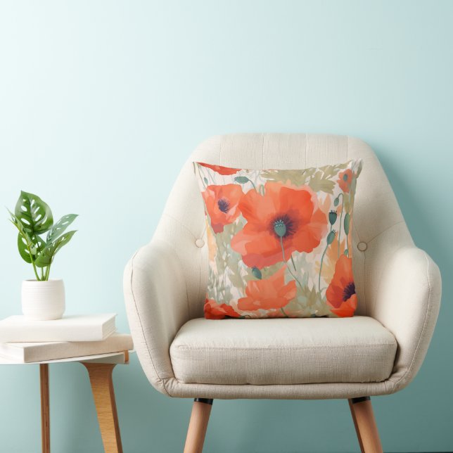 Orange Poppy Meadow Throw Pillow (Chair)