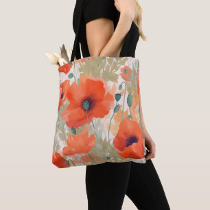 Orange Poppy Meadow Tote Bag