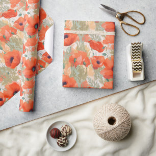 Orange Poppy Meadow Wrapping Paper