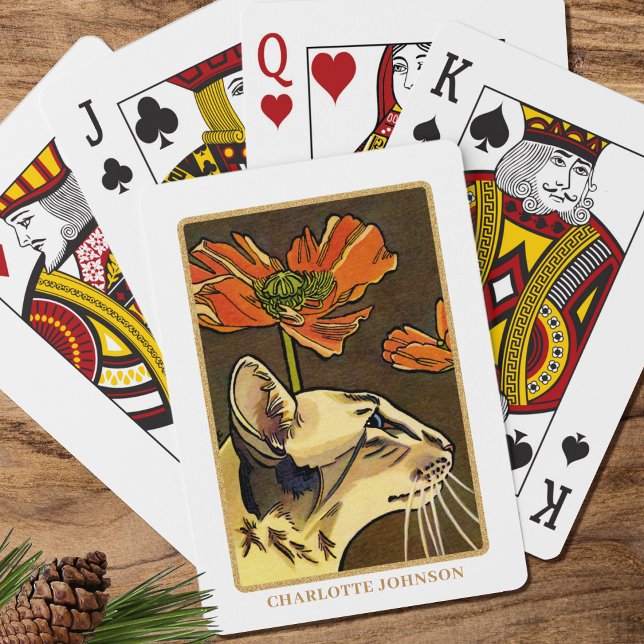 Orange poppy Oriental Cat Custom Name Poker Cards (Creator Uploaded)