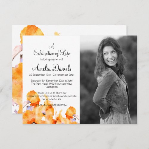 Orange Poppy Photo Celebration of Life Card