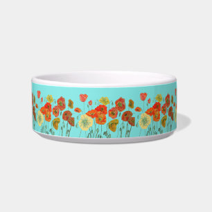 Orange Poppy pretty flowers aqua floral Pet Drink Bowl