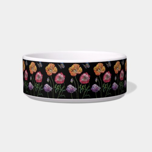 Orange Poppy pretty flowers dark floral Pet Drink Bowl