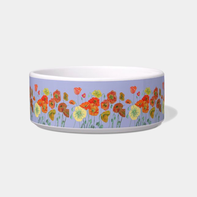 Orange Poppy pretty flowers Purple floral Pet Bowl (Front)