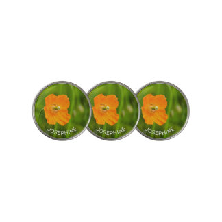Orange Poppy Real Photo With Custom Name Or Text Golf Ball Marker