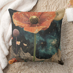 Orange Poppy Under Moonlight Throw Pillow