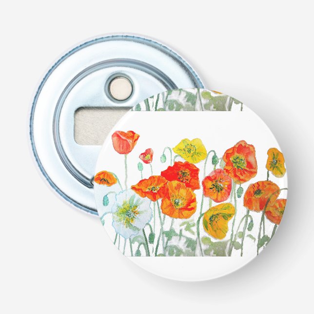 Orange Poppy Wedding Favour Floral Flower Bottle Opener (Front)