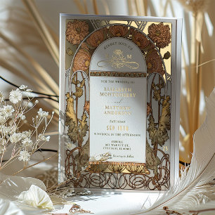 Orange Poppy Wedding Foil Art Nouveau Mucha Invitation