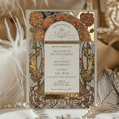 Orange Poppy Wedding Foil Art Nouveau Mucha Invitation