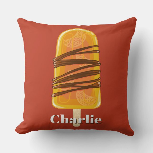 Orange Popsicle custom name & color throw pillows (Front)