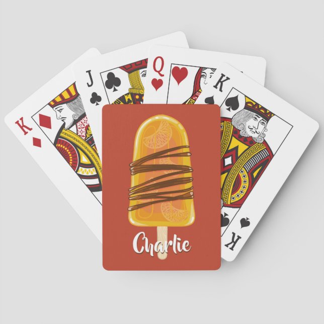 Orange Popsicle custom name playing cards (Back)