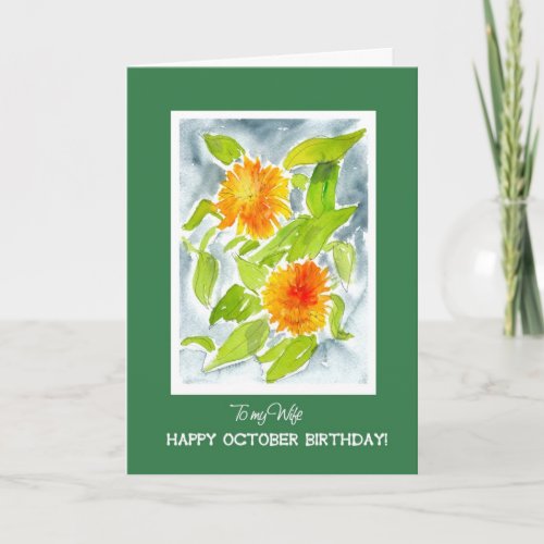Orange Pot Marigolds for Wifes October Birthday Card