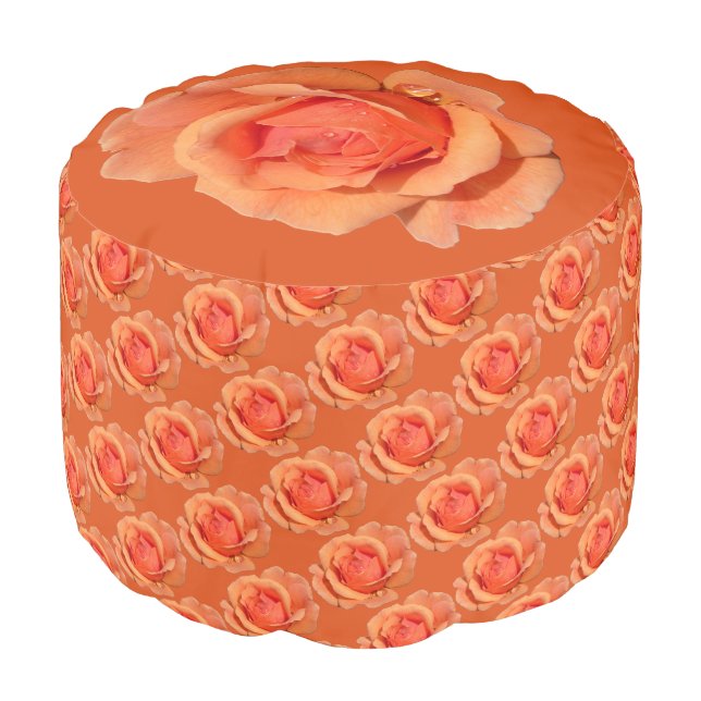 Orange Pouf Ottoman Peach Rose Pillow Footstool (Angled Front)