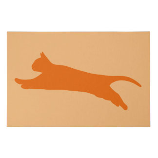 Orange Pouncing Cat Silhouette Faux Canvas Print