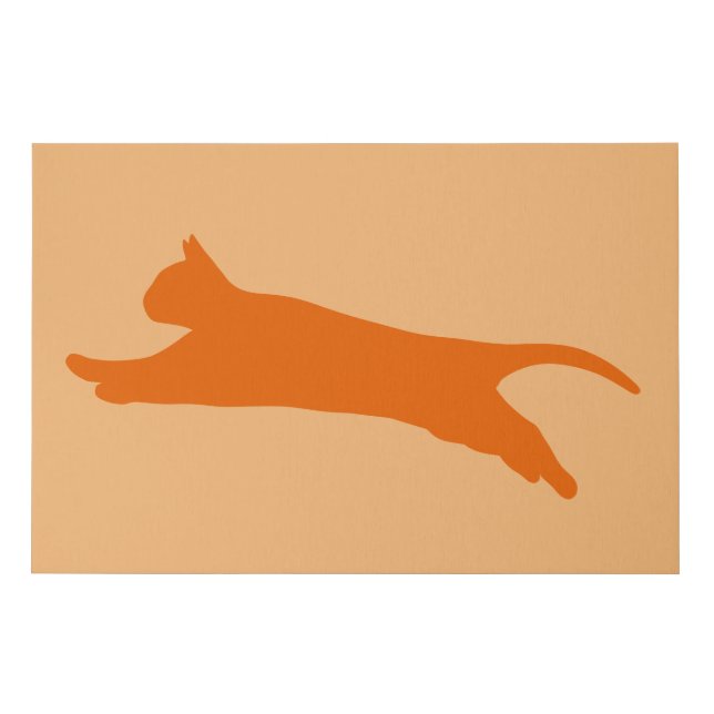 Orange Pouncing Cat Silhouette Faux Canvas Print (Front)