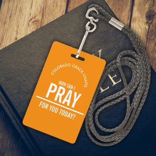 Orange prayer church volunteers id badge