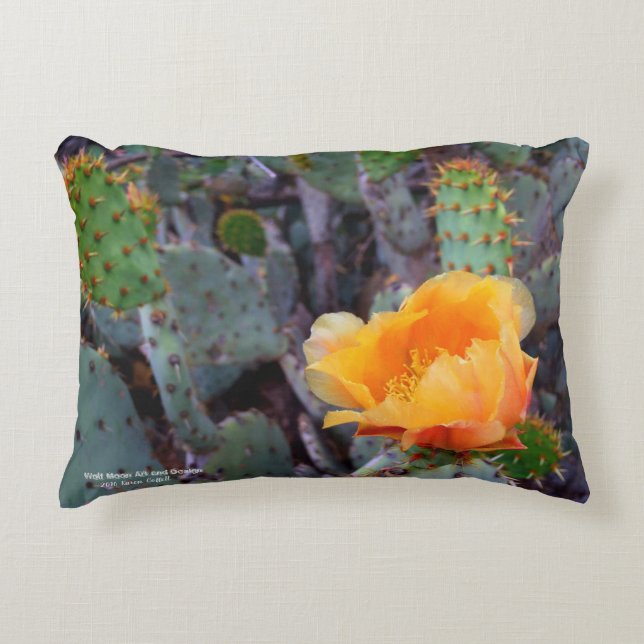 Orange Prickly Pear Cactus Flower Blossom Accent Pillow (Front)