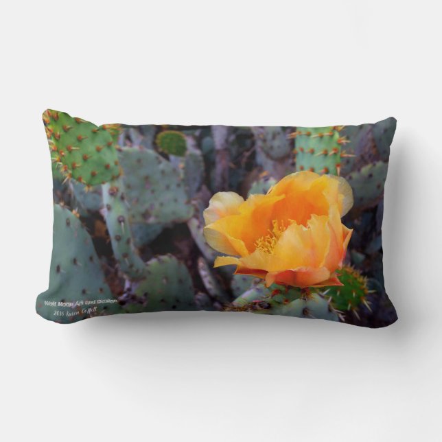 Orange Prickly Pear Cactus Flower Blossom Lumbar Pillow (Front)