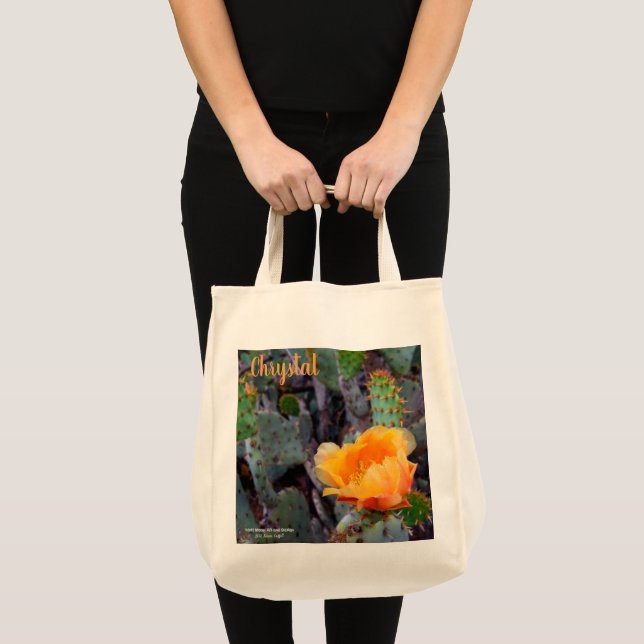 Orange Prickly Pear Cactus Flower Blossom Tote Bag (Front (Product))
