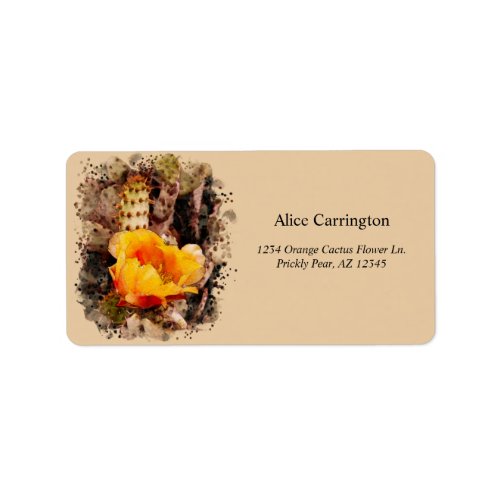 Orange Prickly Pear Cactus Flower Watercolor Label