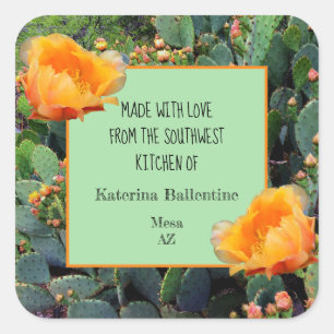 Orange Prickly Pear Cactus / "From the Kitchen of" Square Sticker