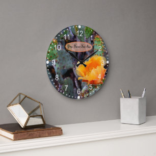 Orange Prickly Pear Opuntia Cactus Flower Photo Large Clock