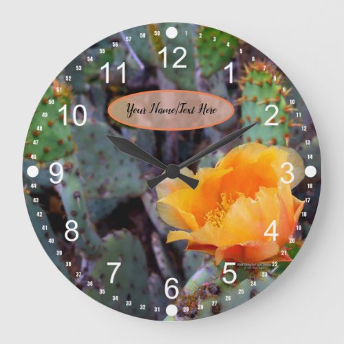 Orange Prickly Pear Opuntia Cactus Flower Photo Large Clock