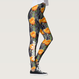 Orange prickly pear opuntia cactus flower photo leggings