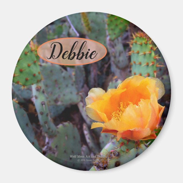 Orange prickly pear opuntia cactus flower photo magnet (Front)
