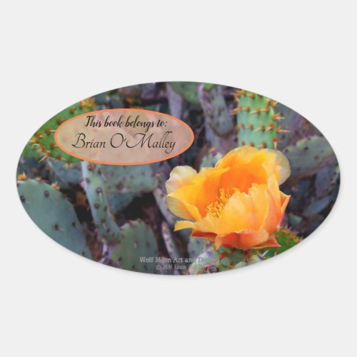 Orange prickly pear opuntia cactus flower photo oval sticker