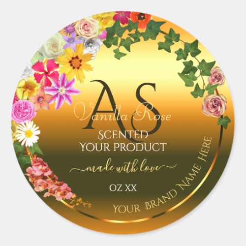 Orange Product Label Colorful Flowers and Initials