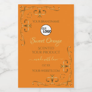 Orange Product Labels Gold Ornate Corner with Logo