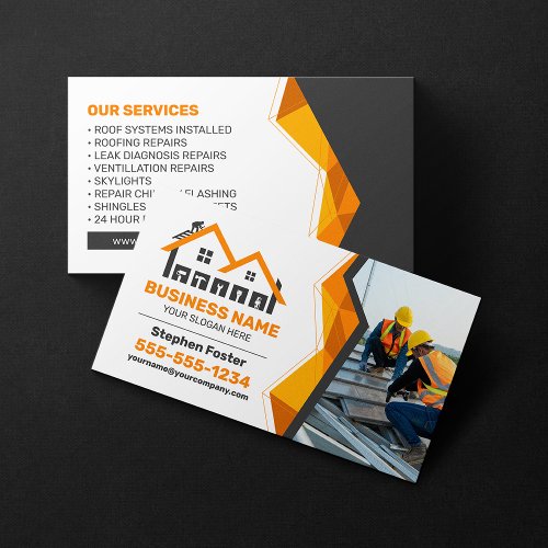 Orange Professional Roofing Shingles House Business Card