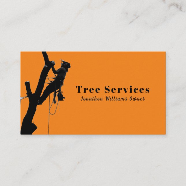 Orange Professional Tree Trimming Service Business Business Card (Front)