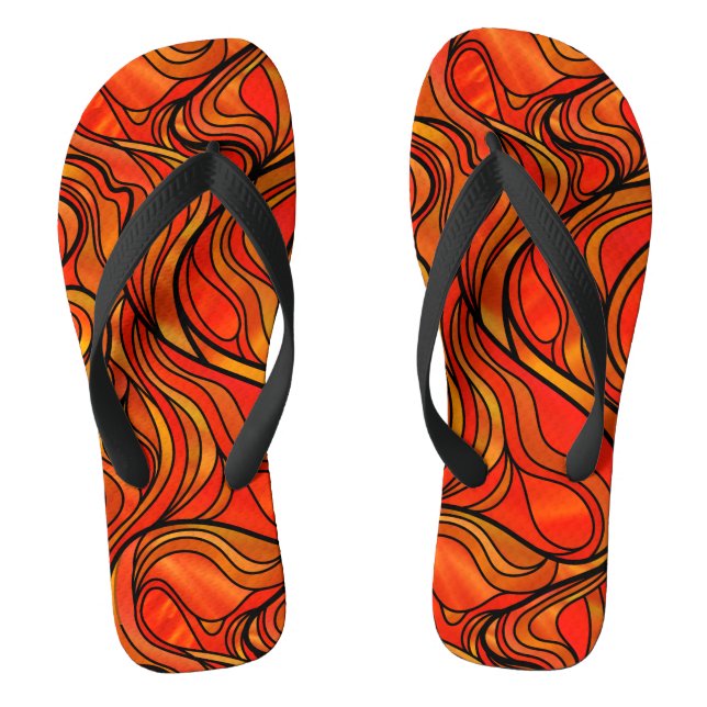 Orange Psychedelic Stained Glass Abstract Flip Flops (Footbed)
