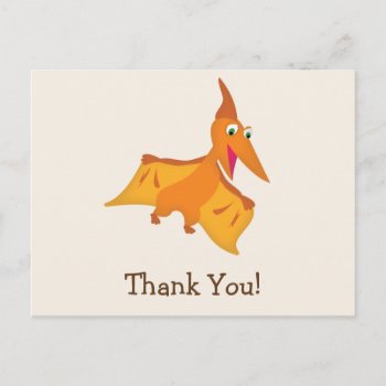 Orange Pterodactyl Dinosaur Thank You Postcard by Card_Stop at Zazzle