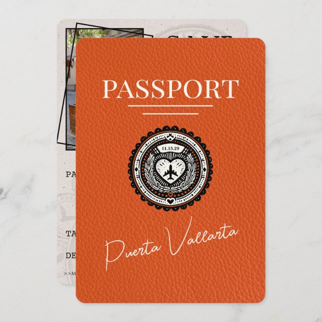 Orange Puerta Vallarta Passport Save The Date (Front/Back)