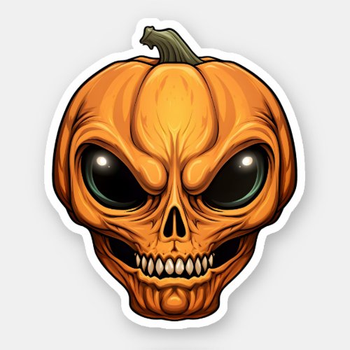 Orange Pumpkin Alien Face Creepy Cartoon Alien Sticker