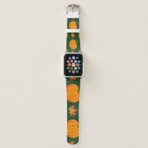 Orange Pumpkin Autumn Leaves Pattern Apple Watch Band