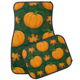 Orange Pumpkin Autumn Leaves Pattern Car Floor Mat