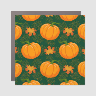 Orange Pumpkin Autumn Leaves Pattern Car Magnet